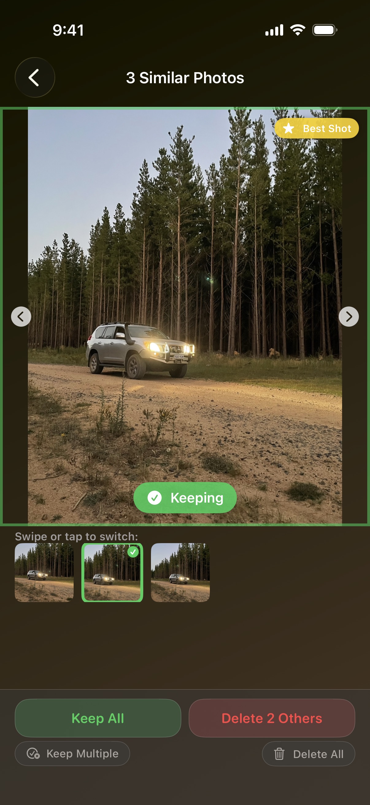 Dupie showing the best shot recommendation with Keep and Delete options